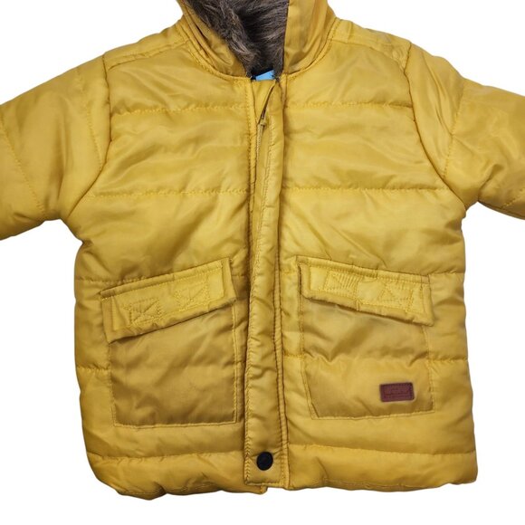7 For All Mankind Toddler Yellow Winter Puffer Coat With Faux Fur Hood 3T NWOT - Picture 9 of 10